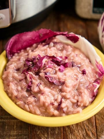 A bowl of radicchio risotto with an Instant Pot