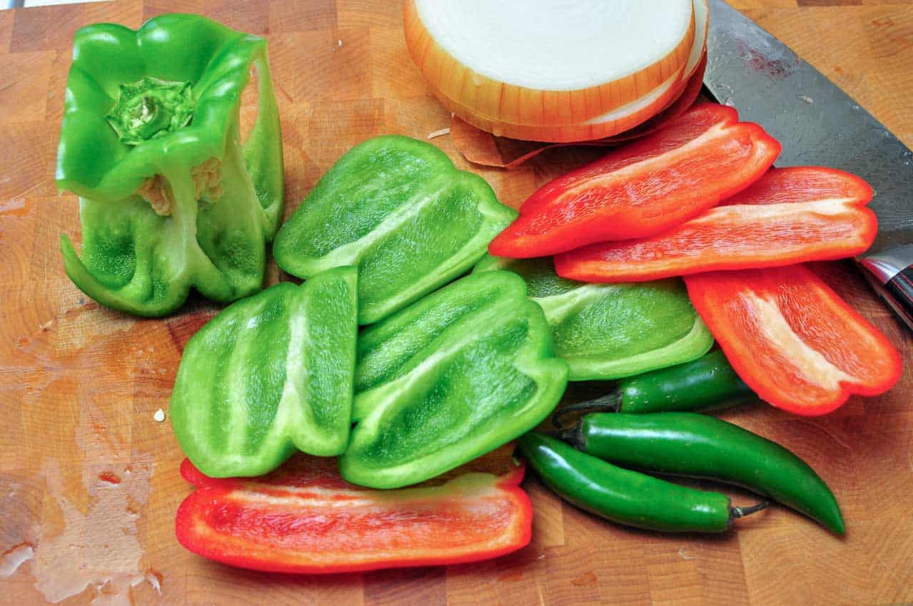 Slicing the peppers into planks