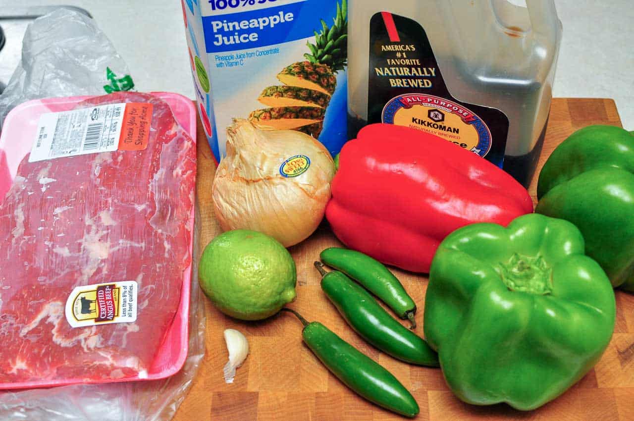 Ingredients for beef fajitas