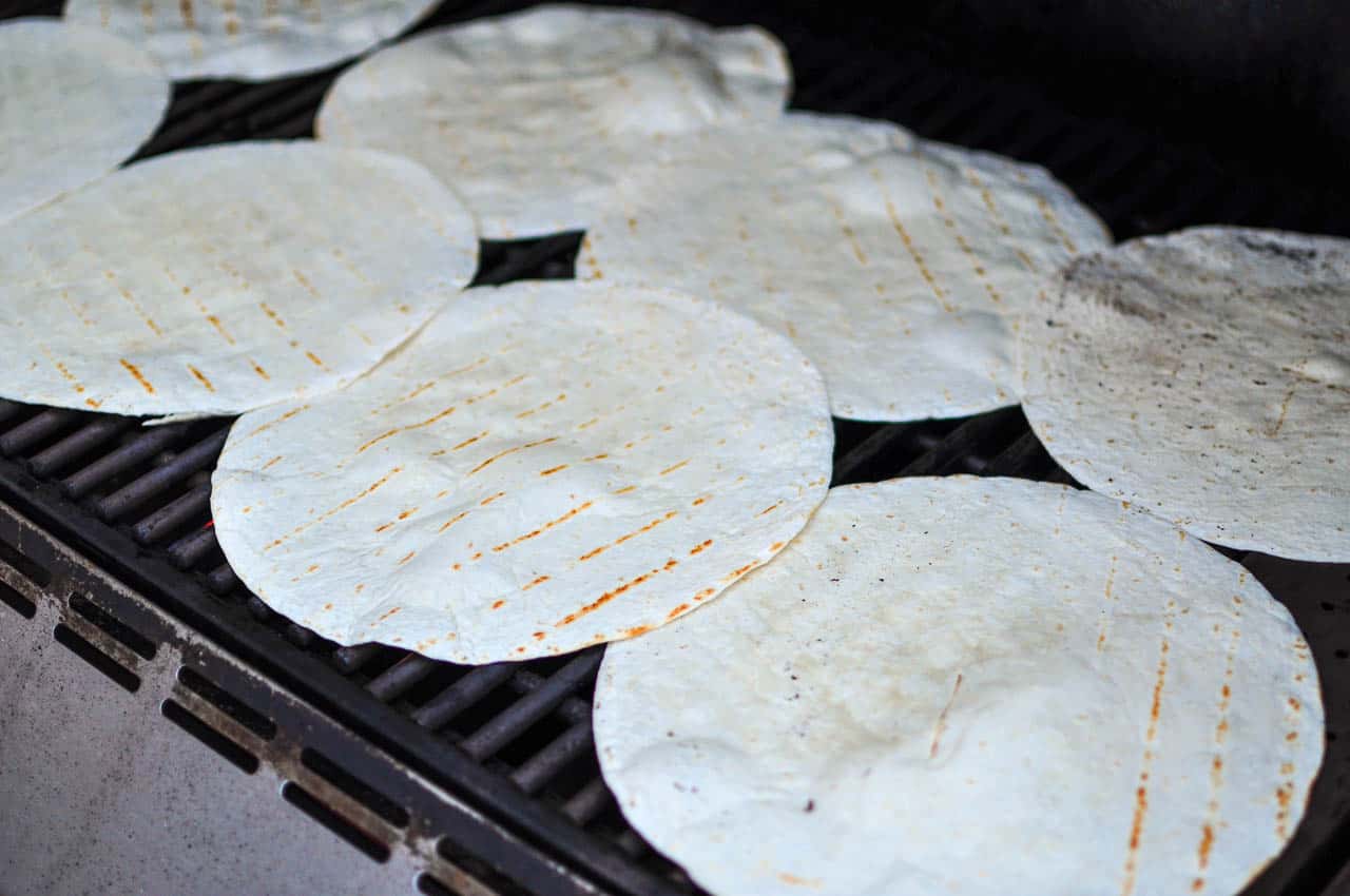 Toasting the tortillas on the grill