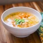 A bowl of Instant Pot Chicken Soup with Rice