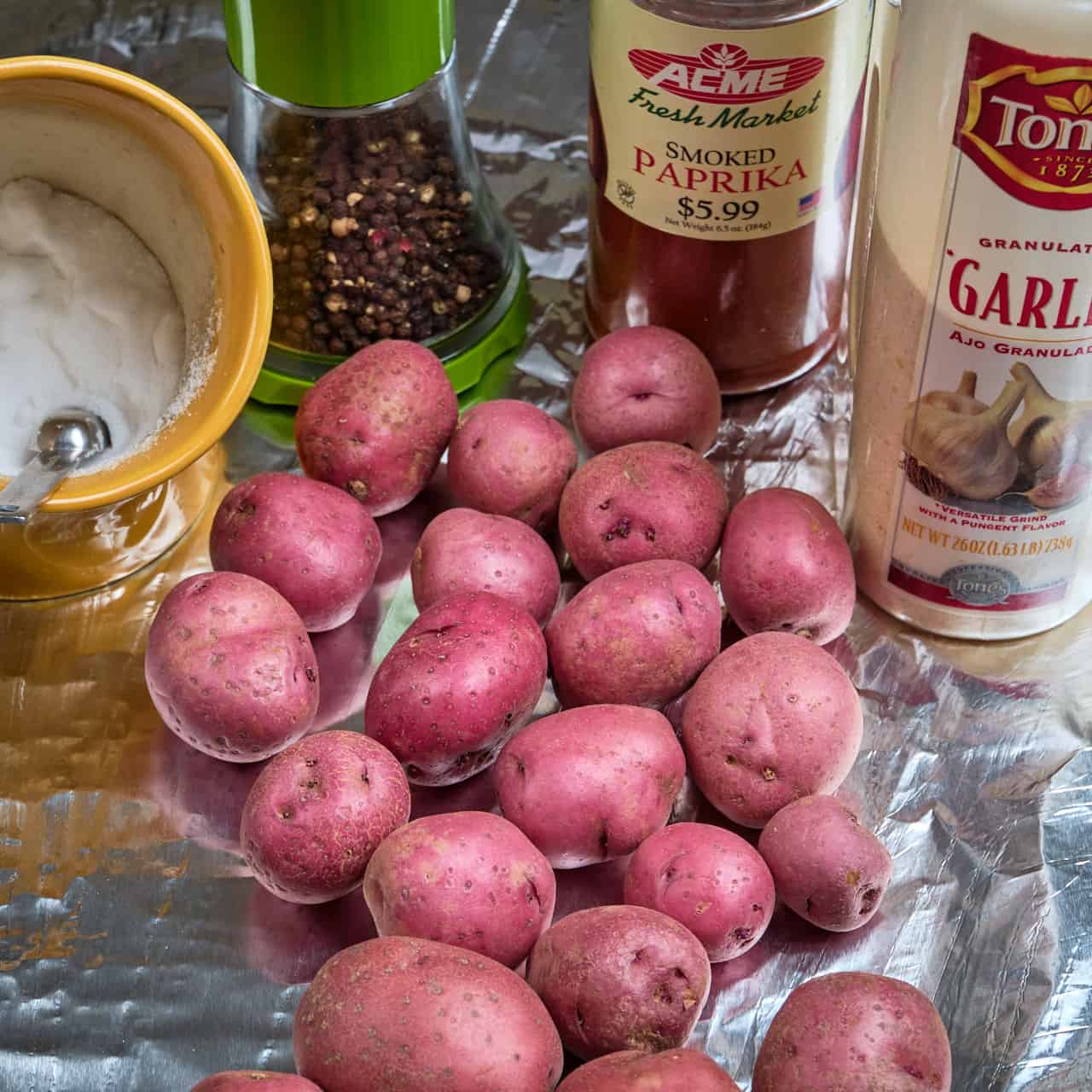 Ingredients for grilled baby potatoes in foil
