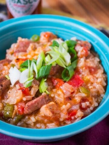 A bowl of Instant Pot Jambalaya