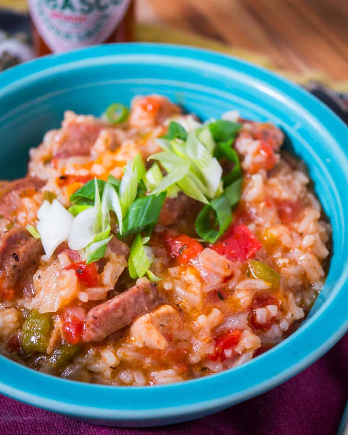 A bowl of Instant Pot Jambalaya