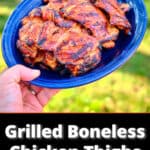 A platter of grilled boneless chicken thighs