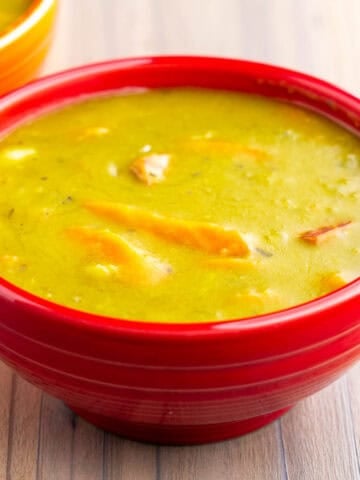 A bowl of split pea soup