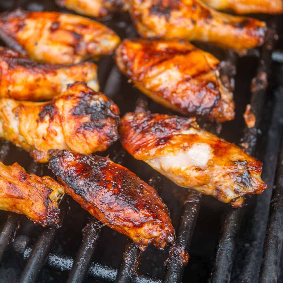 Grilled chicken wings on the grill