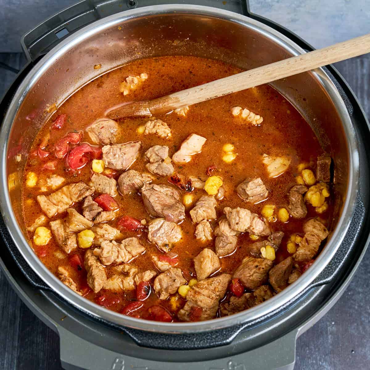 Everything in the pot for Instant Pot Pozole