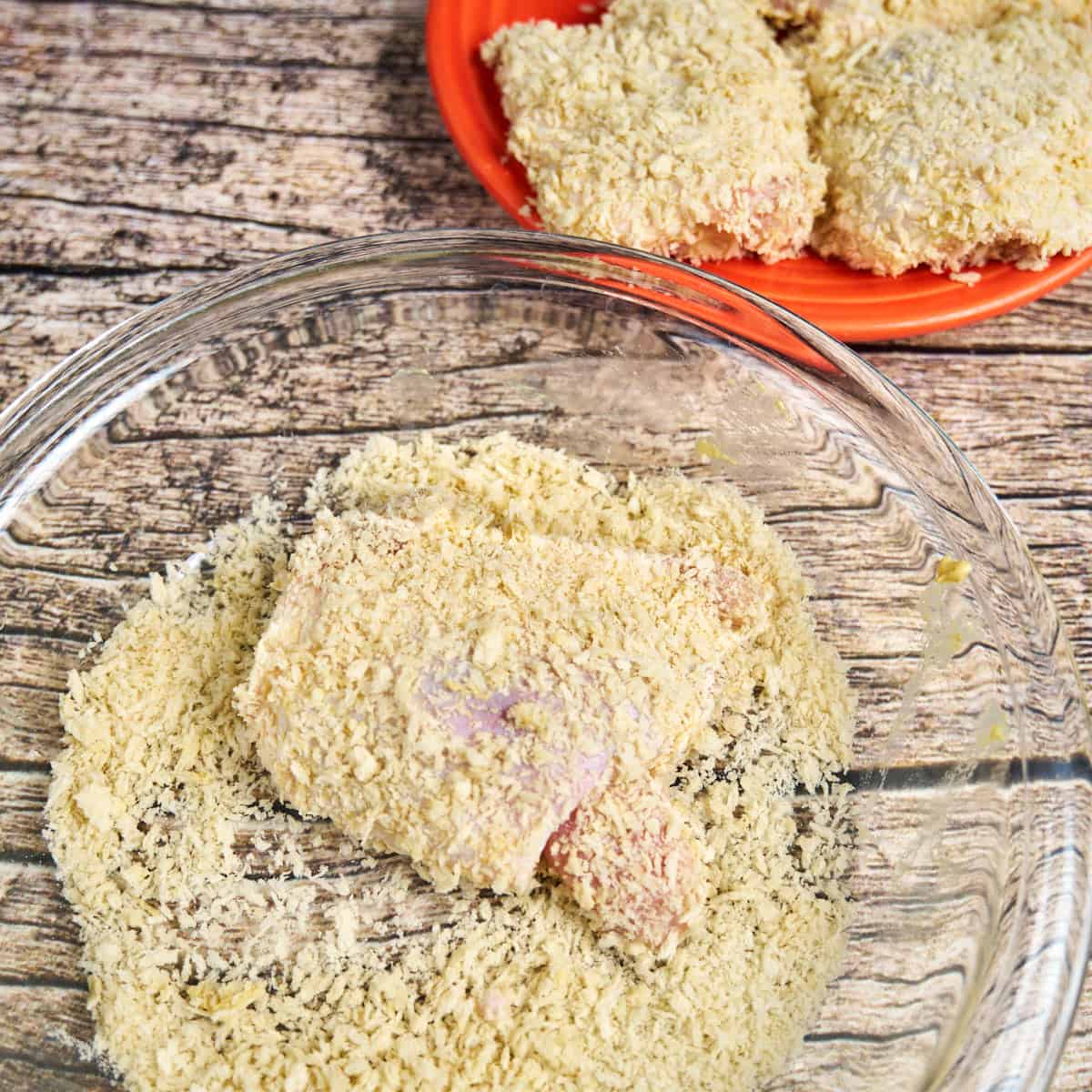 Breading the chicken thighs