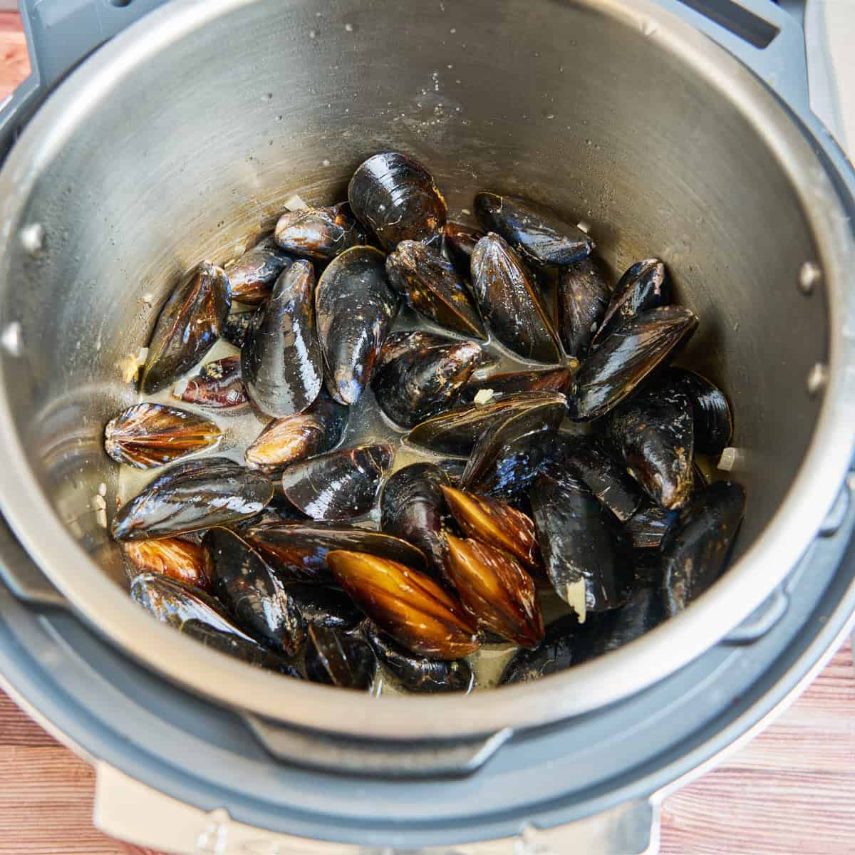 Mussels in the pot, ready to cook