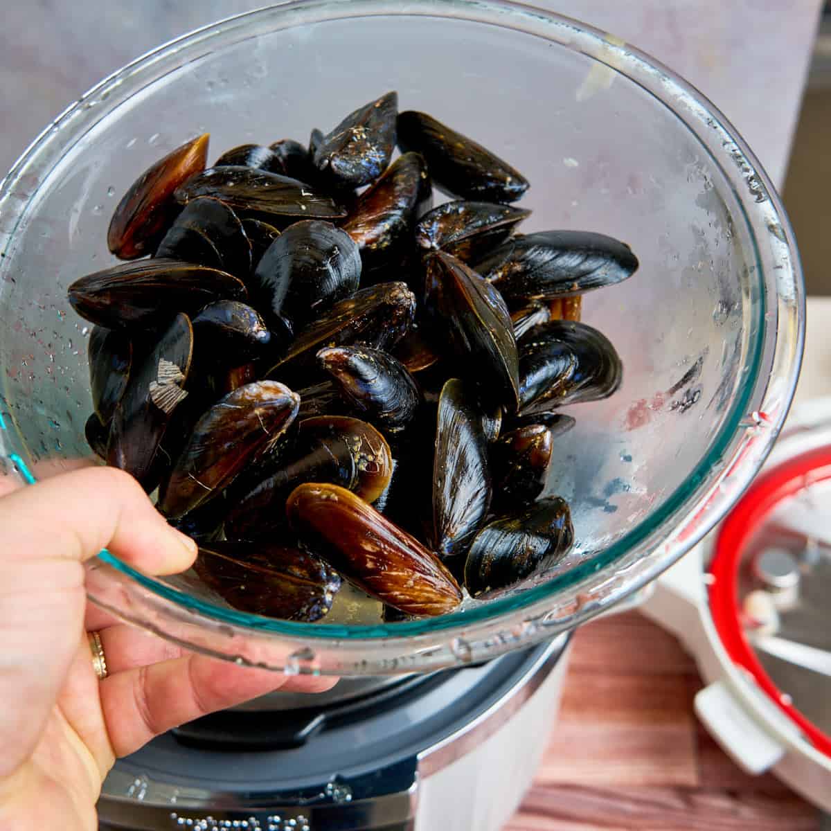 Cleaned mussels ready for the pot