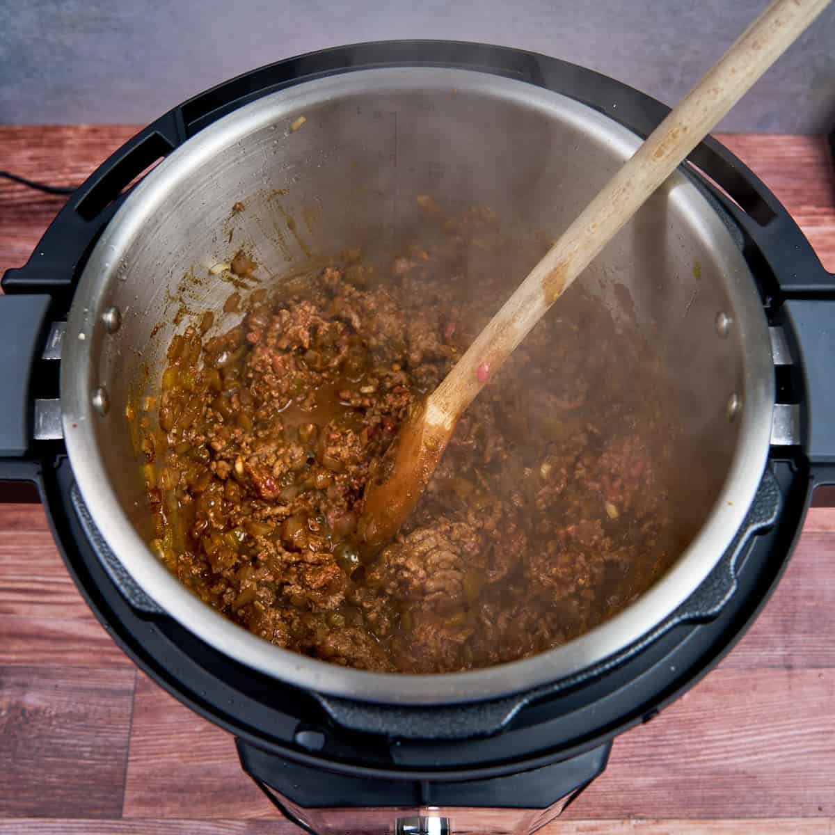 Ground beef cooking in the pot