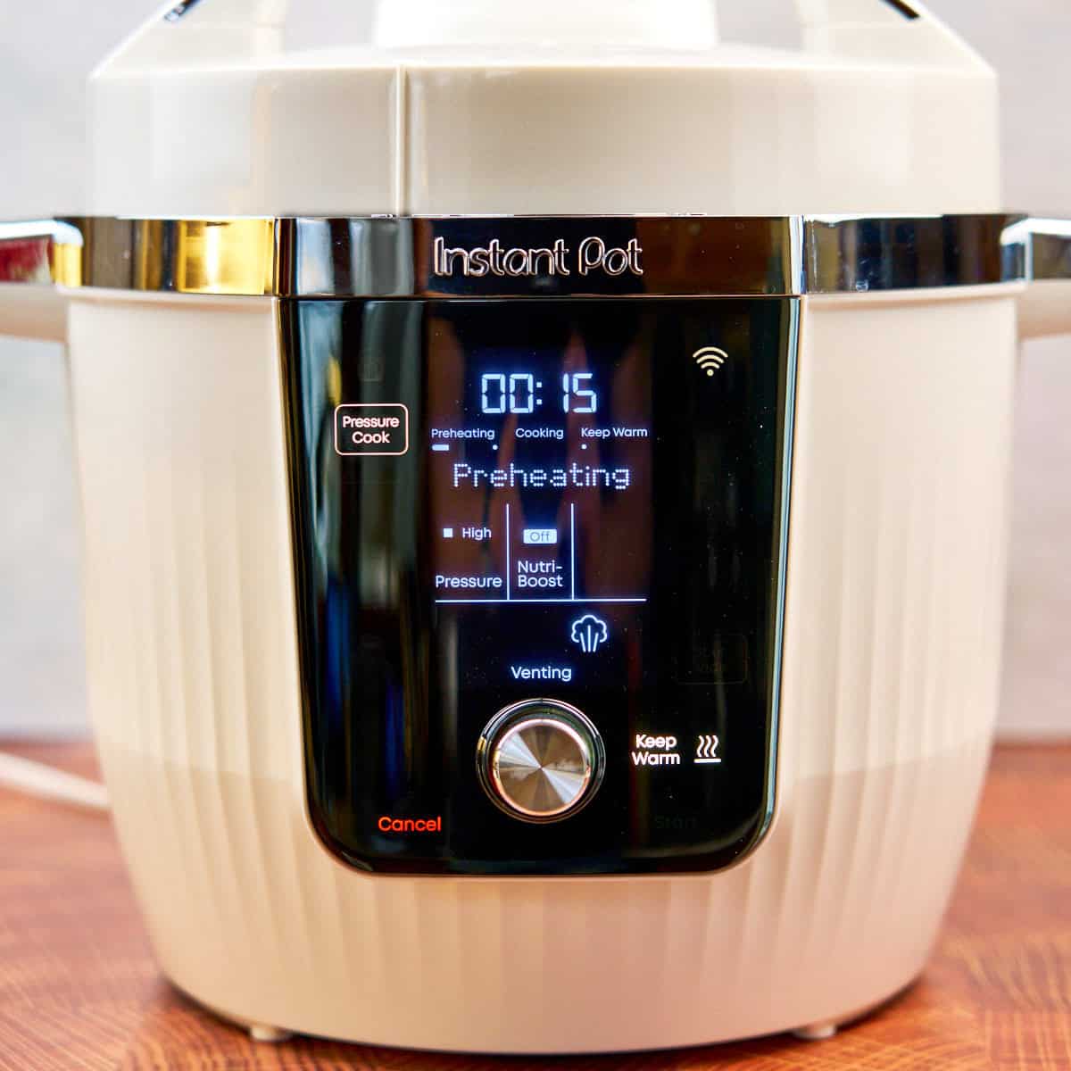 Instant Pot set to pressure cook on high for 15 minutes with a quick release