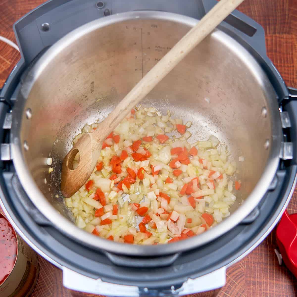 Sautéing the onions and carrots