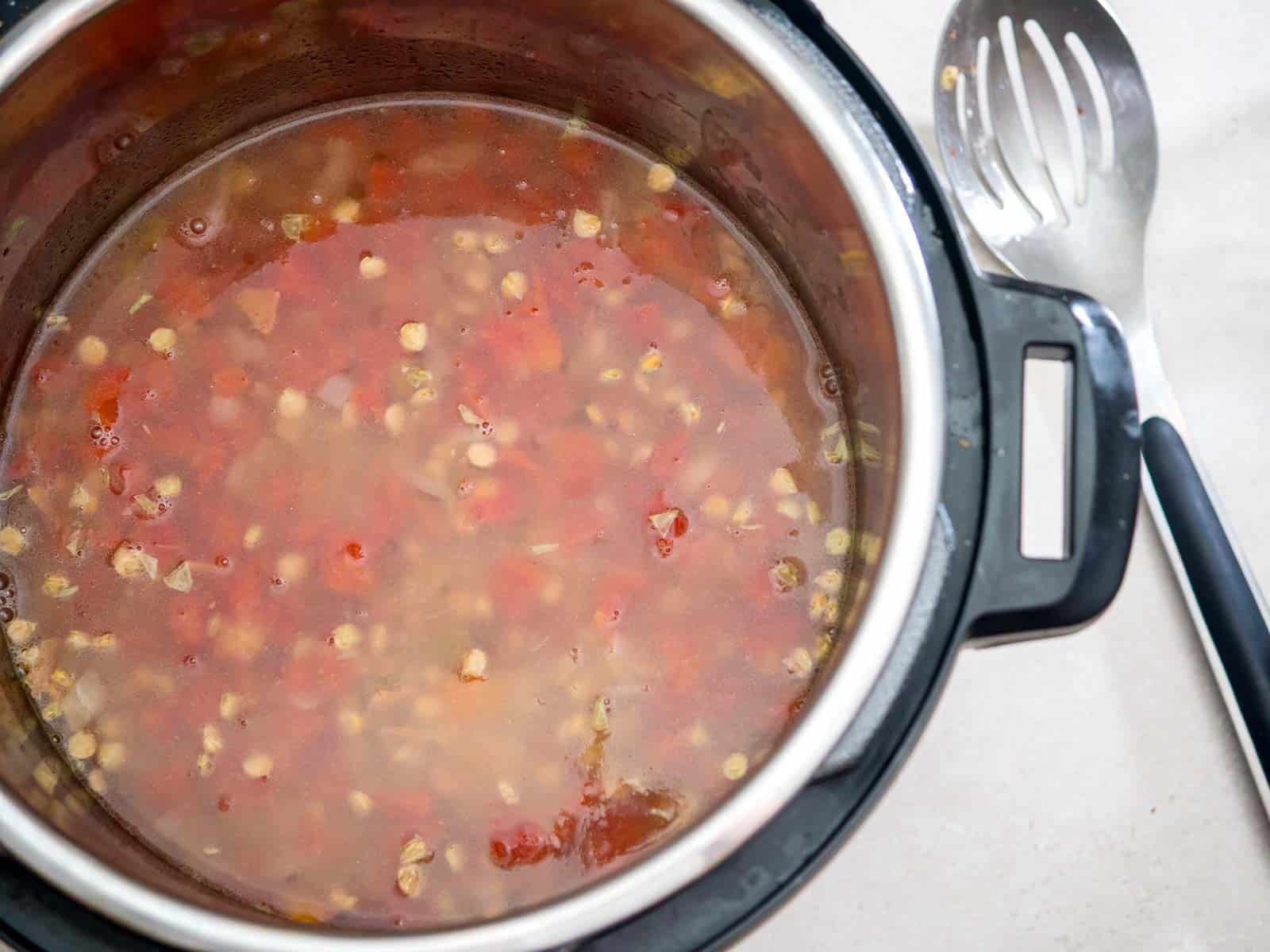 Everything in the pot for Instant Pot Lentils and Bacon