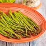 Air Fryer Asparagus cooked and on a platter