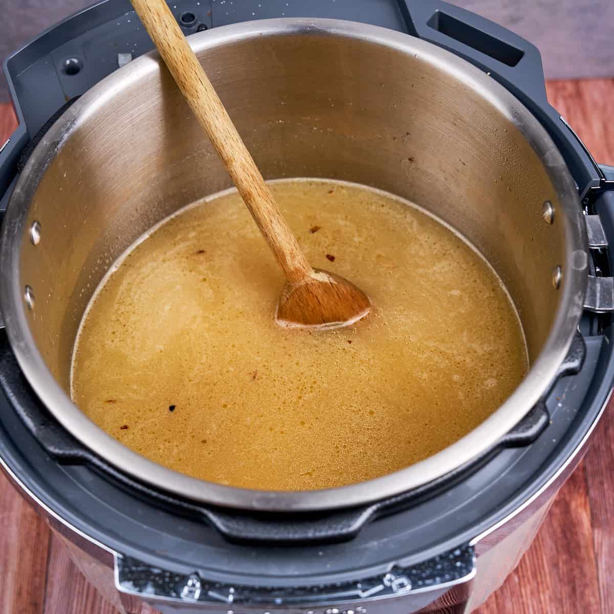 Broth into the pot