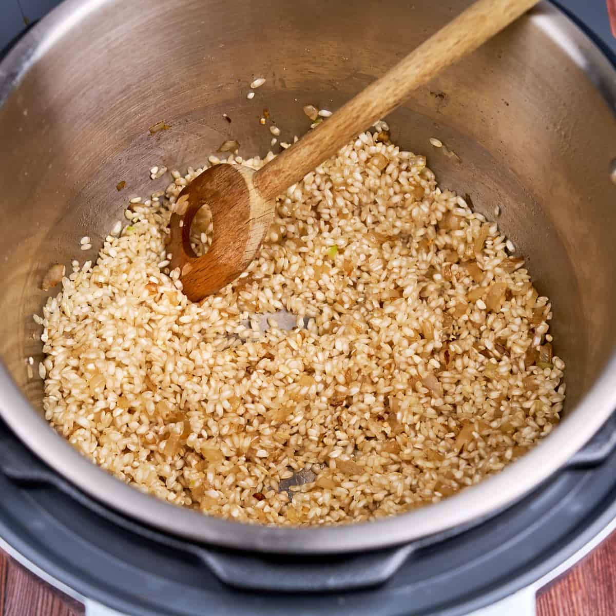 Sautéed onions and toasted rice in the instant pot