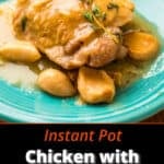 A plate of Instant Pot Chicken with 40 Cloves of Garlic