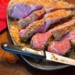 Sous Vide rack of lamb sliced into chops
