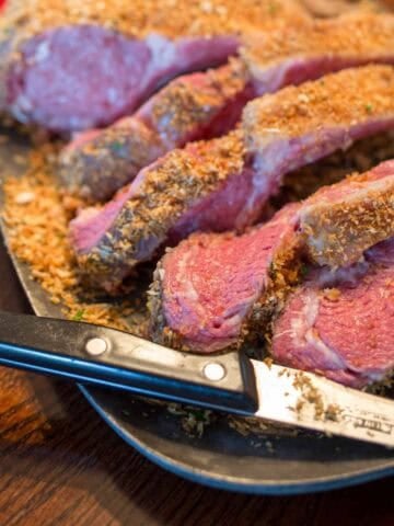 Sous Vide rack of lamb sliced into chops