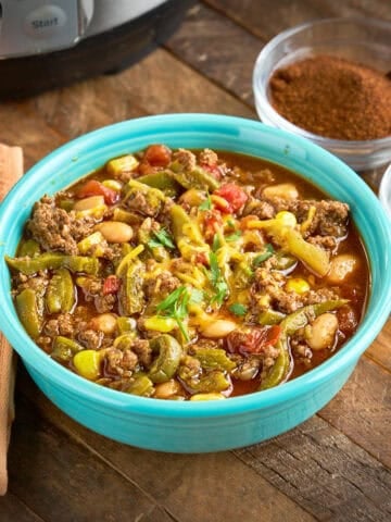 A bowl of Instant Pot Cactus Chili