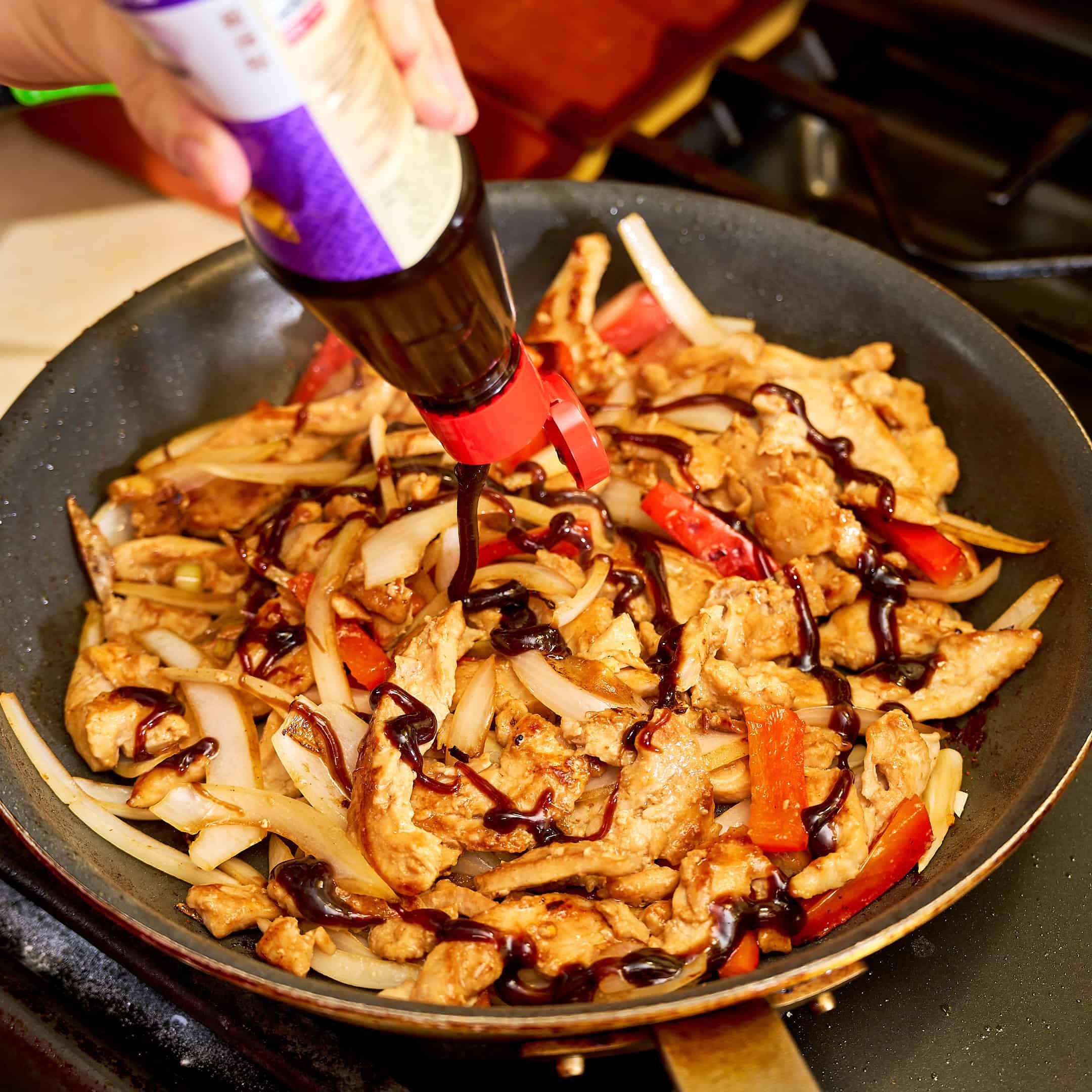 Swirling in the hoisin sauce