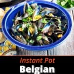 A bowl of Instant Pot Belgian Mussels with a beer