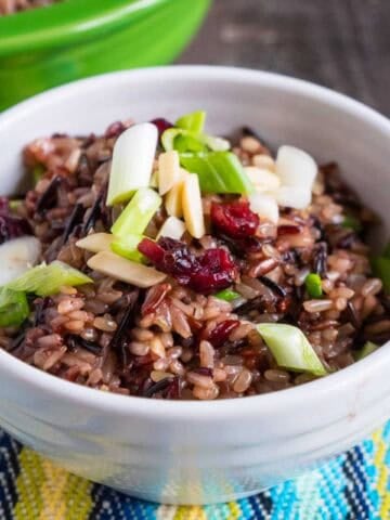 A bowl of Instant Pot Brown and Wild Rice Pilaf