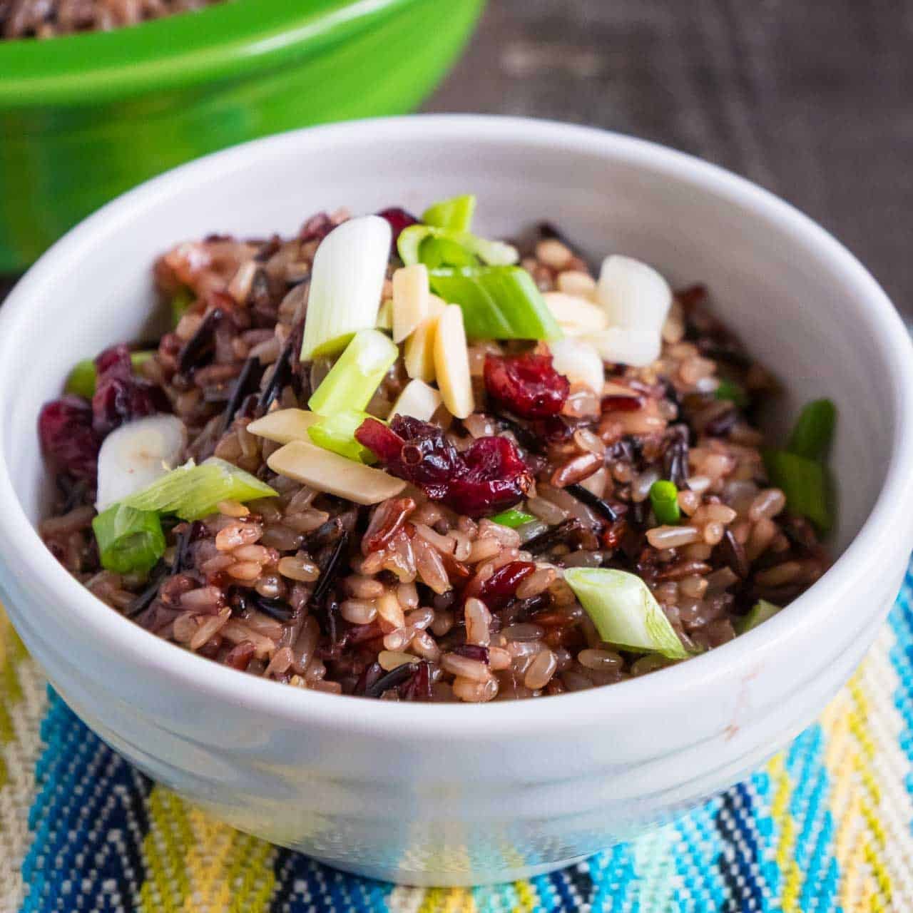 A bowl of Instant Pot Brown and Wild Rice Pilaf