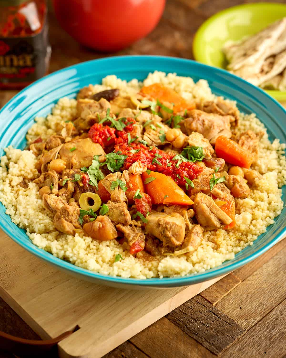 A bowl of Instant Pot Chicken Tagine