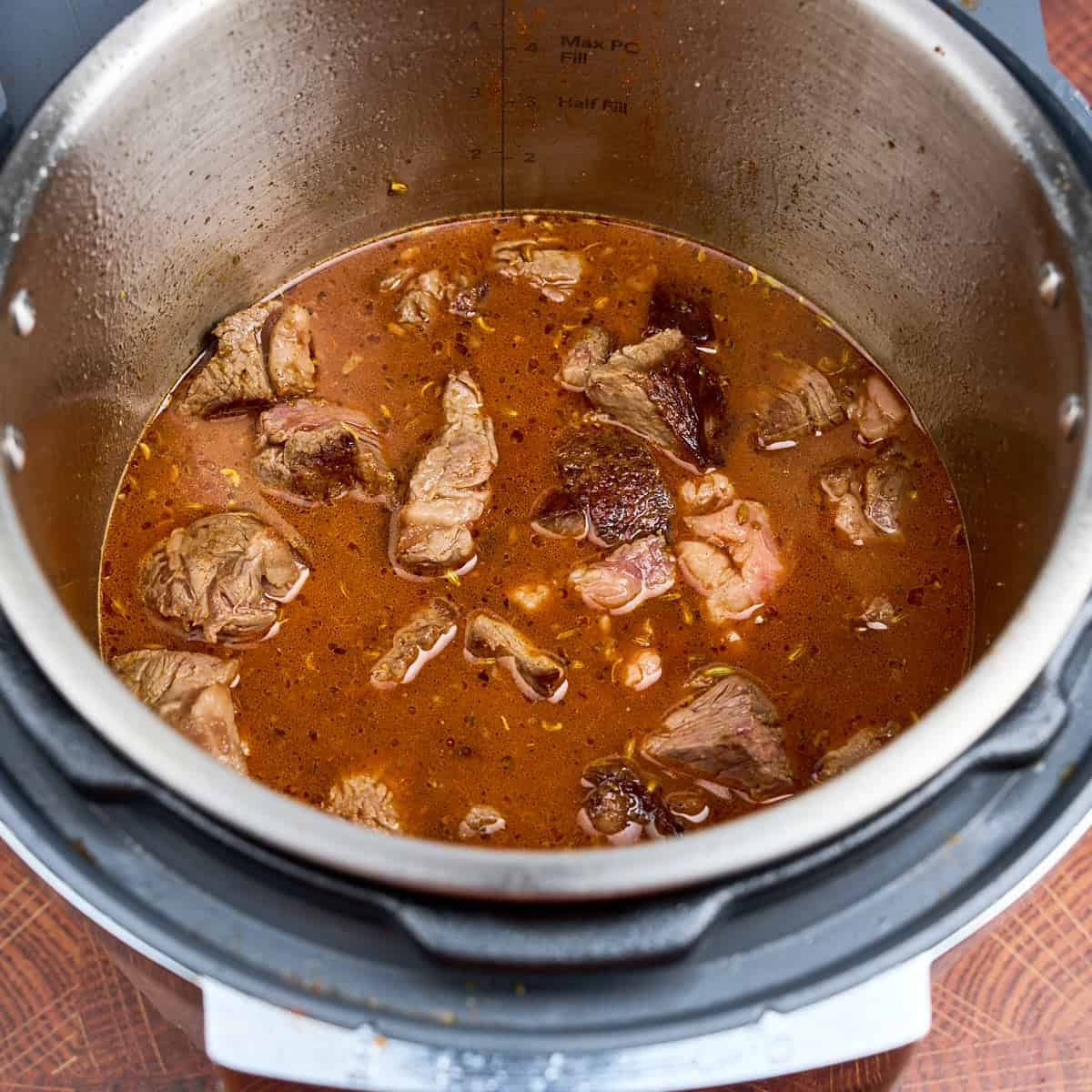 Liquid added to Instant Pot and Beef