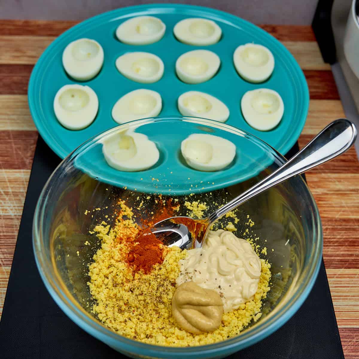 Ready to mix the filling and fill the eggs