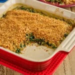 A baking dish of Swiss chard gratin