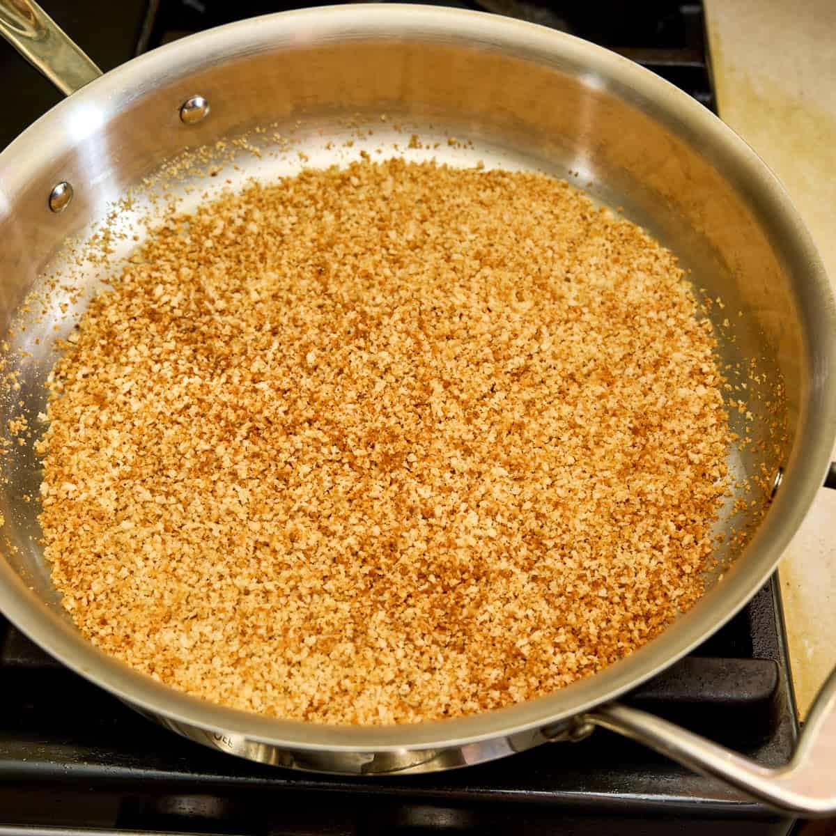 Toasting the panko crumbs