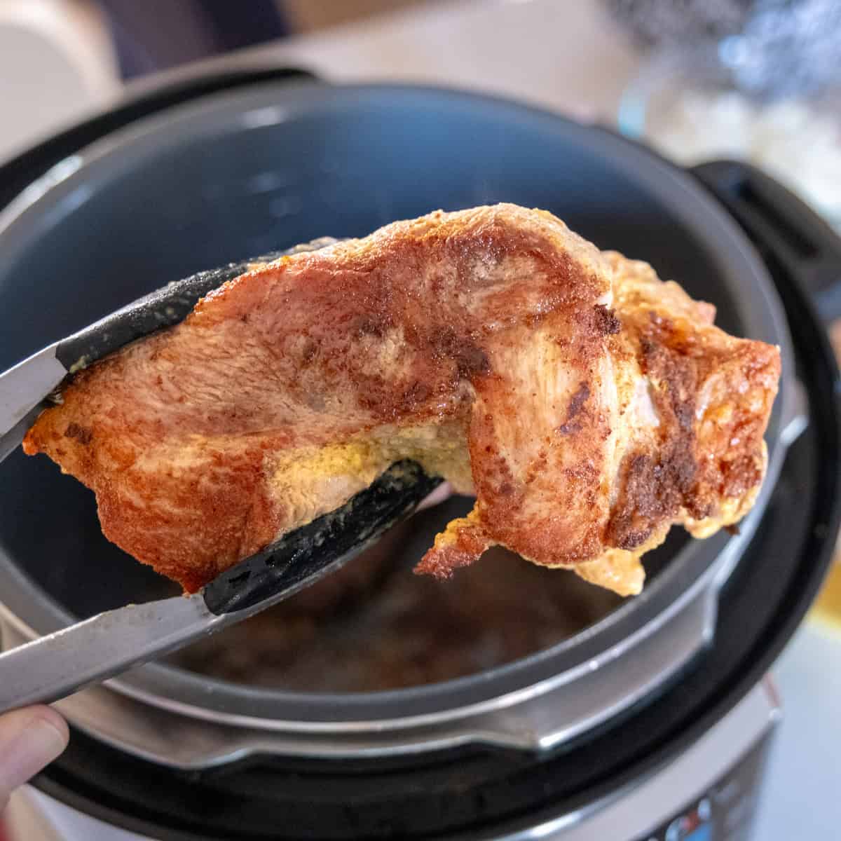 Pork browned on one side